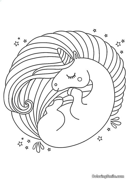 Sovende enhjørning - Farvelægningsside