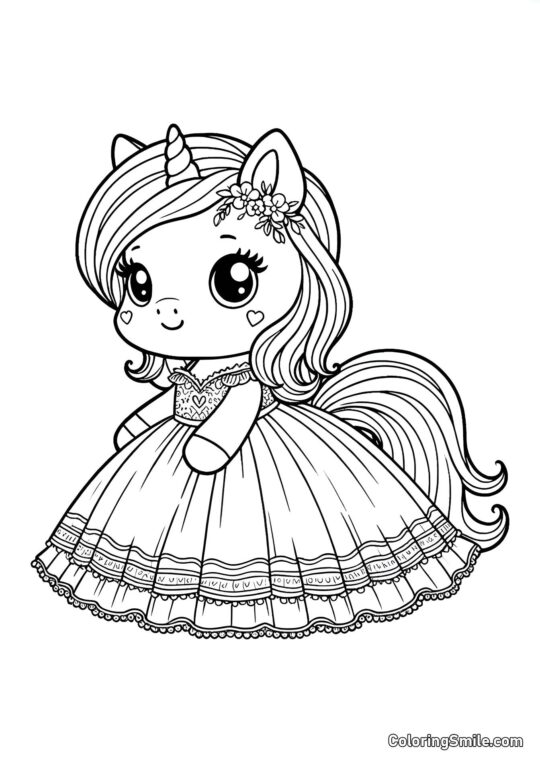 Baby enhjørning i kjole - Farvelægningsside