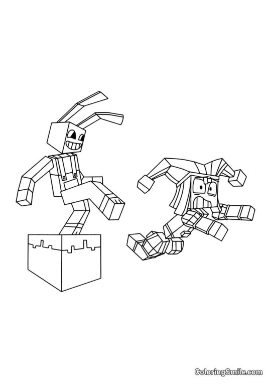 Pomni og Jacks i Maynkraft Stil - Farvelægningsside