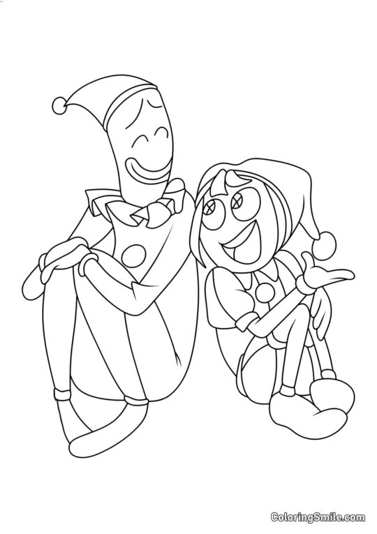 Pomni Sidder Sammen med Kaumfo - Farvelægningsside