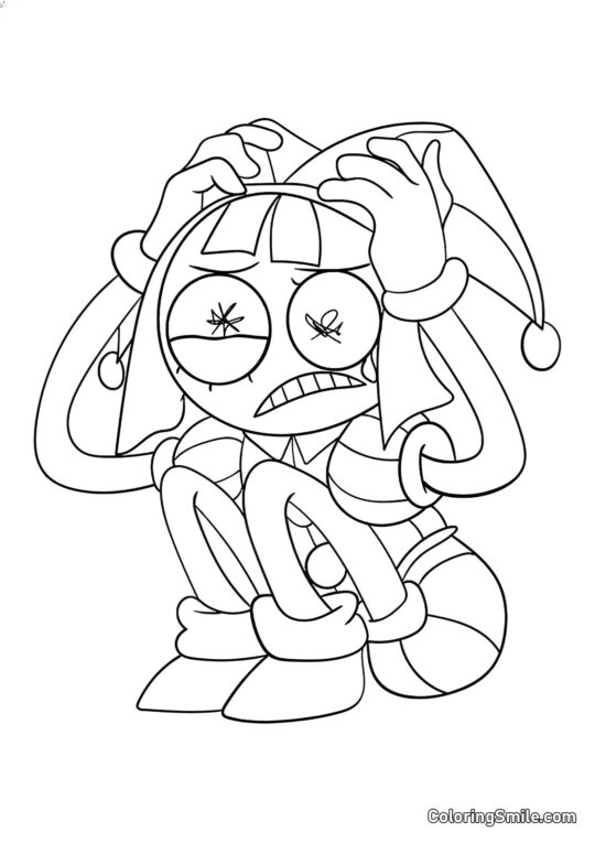 Pomni Sidder på Kort - Farvelægningsside