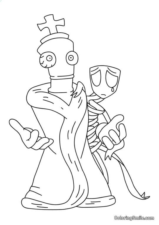 Korall og Gangl fra den Fantastiske Digitale Cirkel - Farvelægningsside