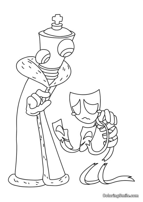 Korall og Gangl med en Revnet Maske - Farvelægningsside