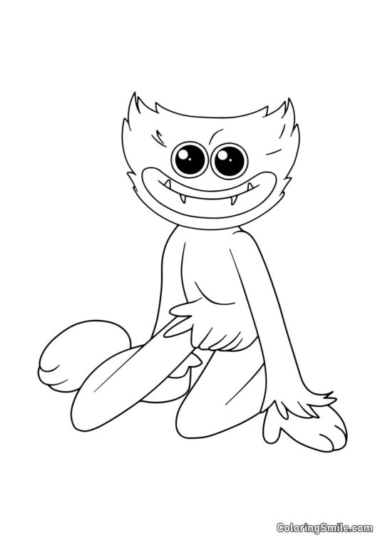 Huggy Wuggy sidder på knæ Huggy Wuggy sidder på knæ - Farvelægningsside