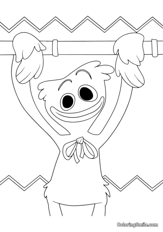 Huggy Wuggy hænger på en rør Huggy Wuggy hænger på en rør - Farvelægningsside