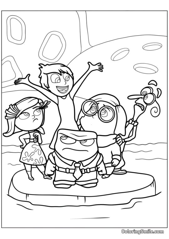 Glæde, Sørg, Vrede, Afsky og Frygt svømmer - Farvelægningsside