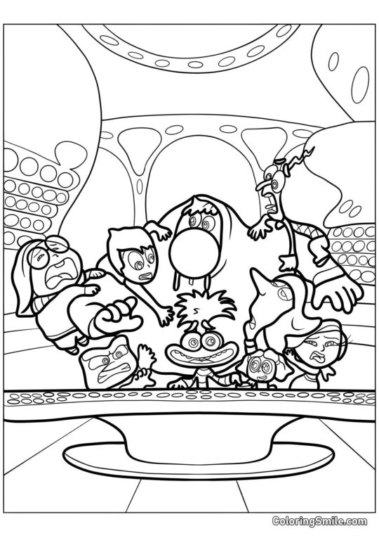 Følelser Riley ved kontrolpanelet - Farvelægningsside