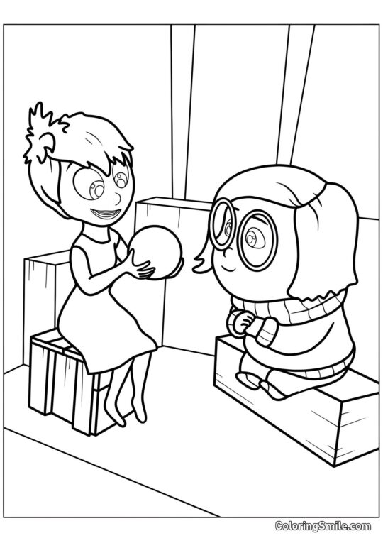 Glæde med en hukommelseskugle og Sørg - Farvelægningsside