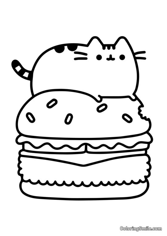 Pusheen katten på cheeseburger Pusheen katten på cheeseburger - Farvelægningsside