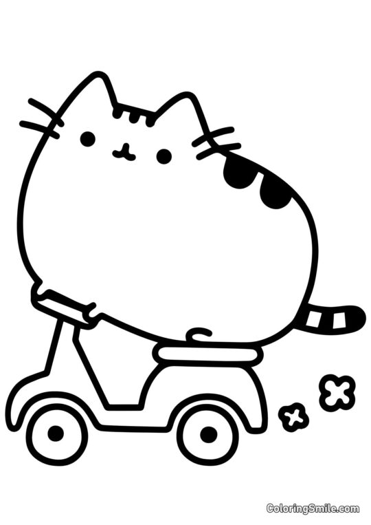Pusheen katten på scooter Pusheen katten på scooter - Farvelægningsside