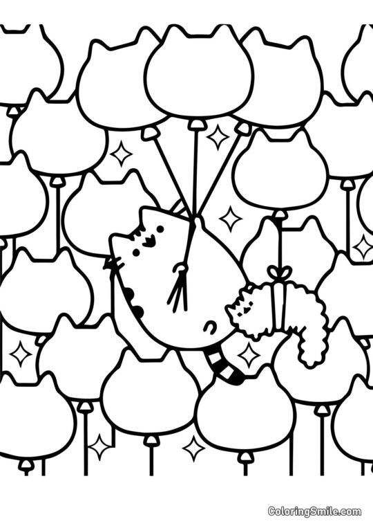 Pusheen katten og balloner Pusheen katten og balloner - Farvelægningsside