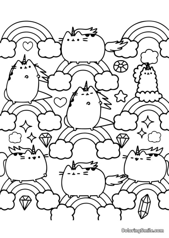 Pusheen katten enhjørninger Pusheen katten enhjørninger - Farvelægningsside