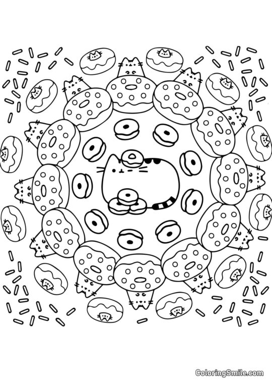 Pusheen katten og donuts Pusheen katten og donuts - Farvelægningsside