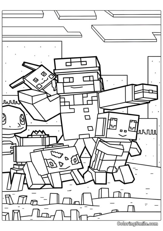 Pokemons i Minecraft Stil Pokemons i Minecraft Stil - Farvelægningsside