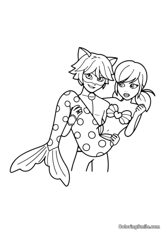 Søhest Marihøne i Cat Noir’s Arme - Farvelægningsside