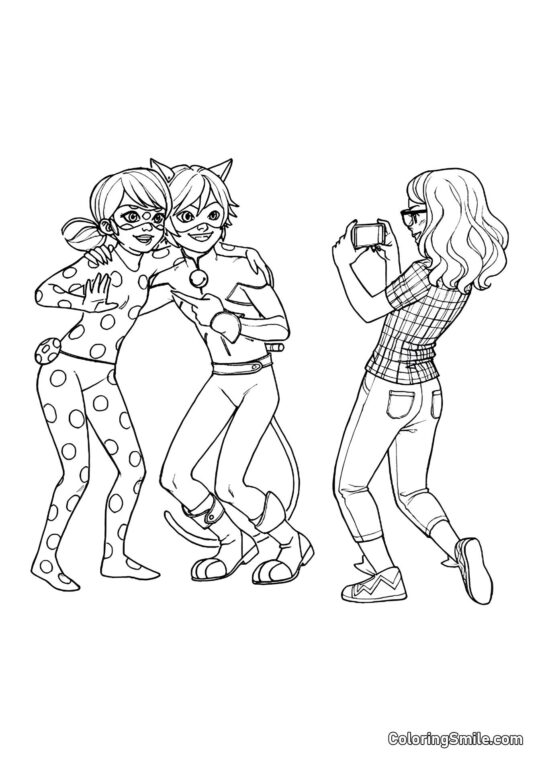 Alya Fotografere Marihøne og Cat Noir - Farvelægningsside