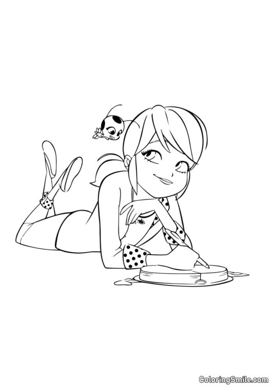 Marihøne Skriver i Dagbog - Farvelægningsside