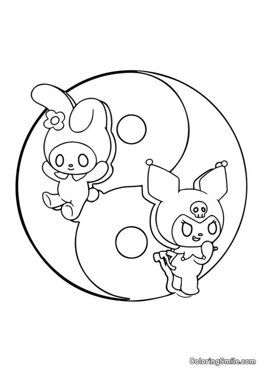 Yin-Yang Kuromi og My Melody - Farvelægningsside