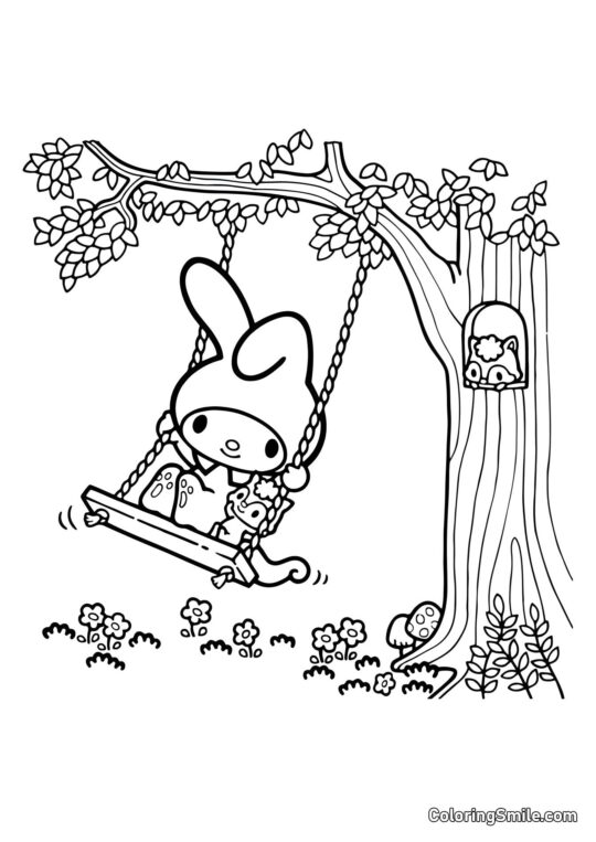 My Melody på Gynger - Farvelægningsside