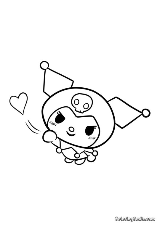 Kuromi Blæser et Kys - Farvelægningsside