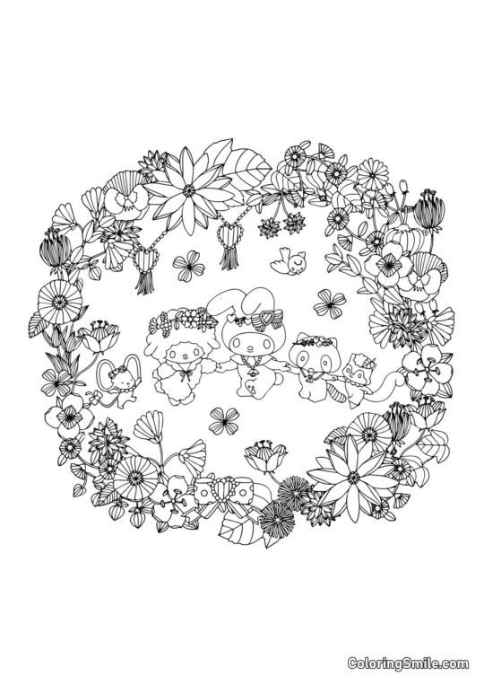 My Melody med Venner Anti-Stress - Farvelægningsside