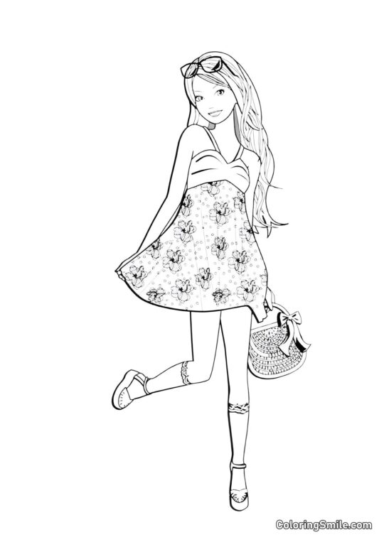 Barbie gør sig klar til stranden - Farvelægningsside