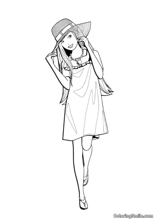 Barbie i en ny hat - Farvelægningsside