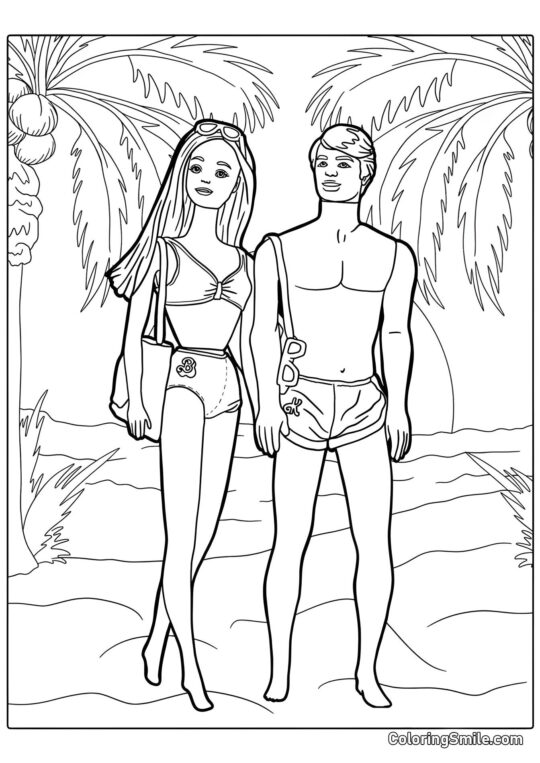 Barbie og Ken om sommeren - Farvelægningsside
