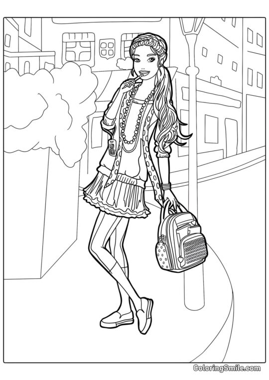 Barbie med en rygsæk - Farvelægningsside