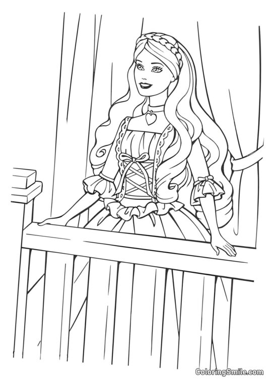 Barbie på balkonen venter på Ken - Farvelægningsside