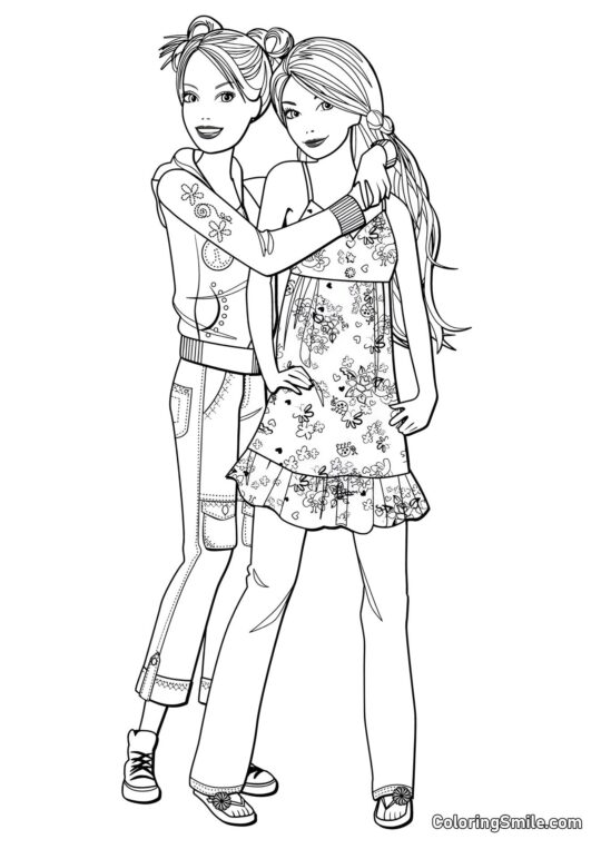 Barbie med sin bedste ven - Farvelægningsside