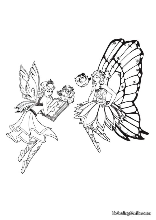 Barbie feer med kæledyr - Farvelægningsside