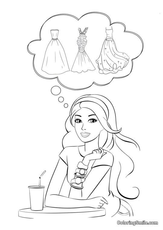 Barbie drømmer om kjoler - Farvelægningsside