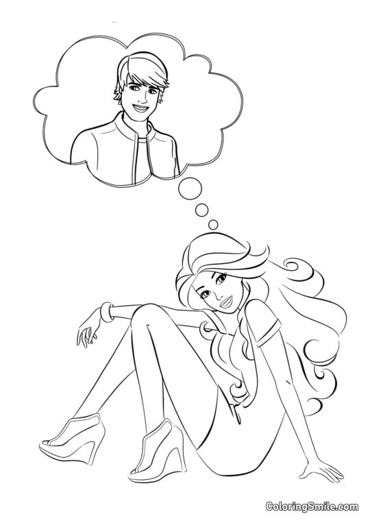 Barbie tænker på en fyr - Farvelægningsside