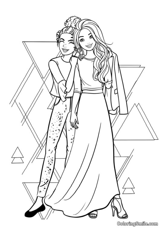 Barbie med bedste ven - Farvelægningsside