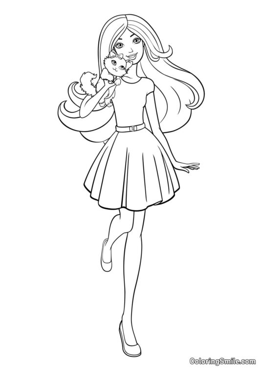 Barbie med et kæledyr - Farvelægningsside