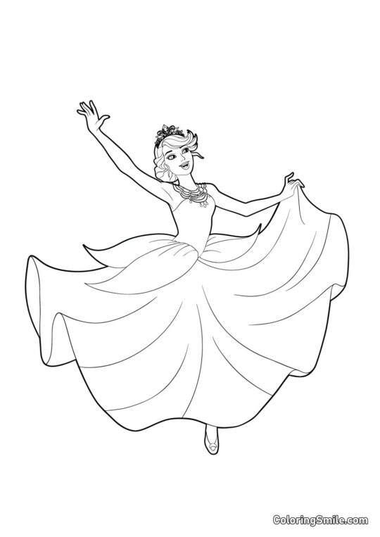 Barbie i en blomstret kjole - Farvelægningsside