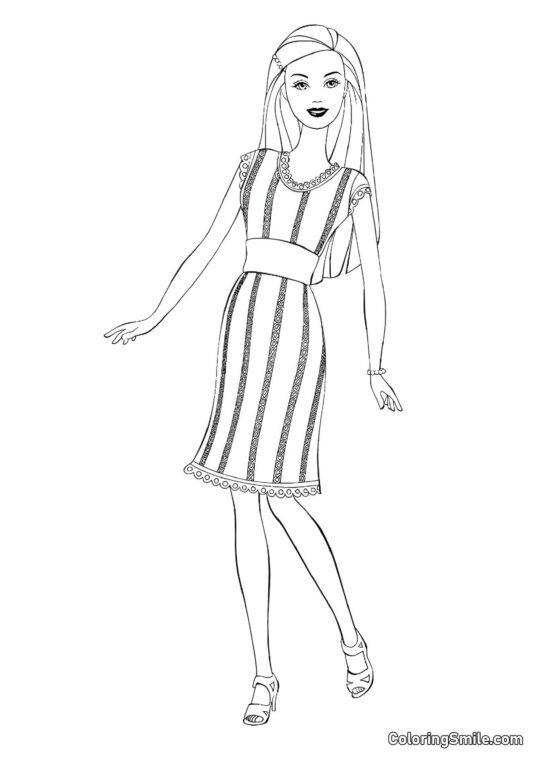 Streng kjole Barbie - Farvelægningsside