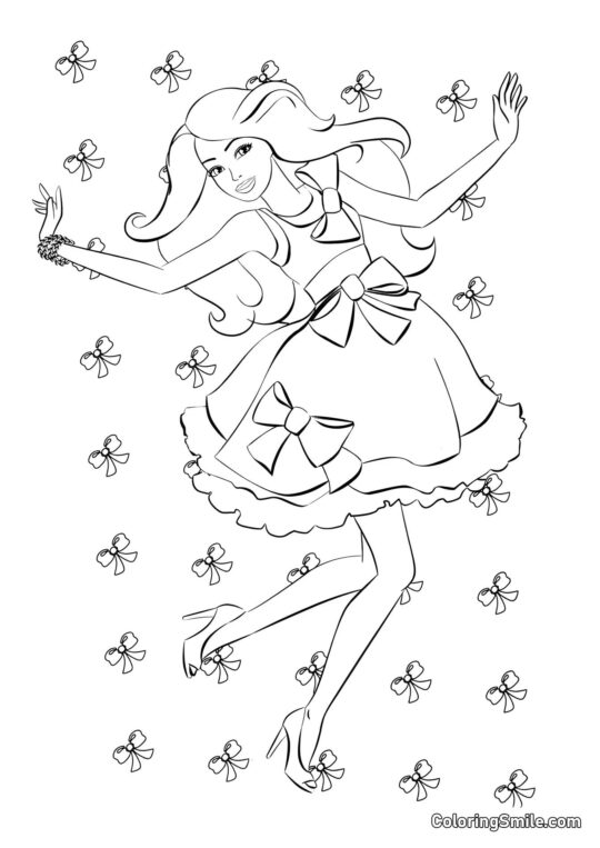 Barbie og sløjfer - Farvelægningsside