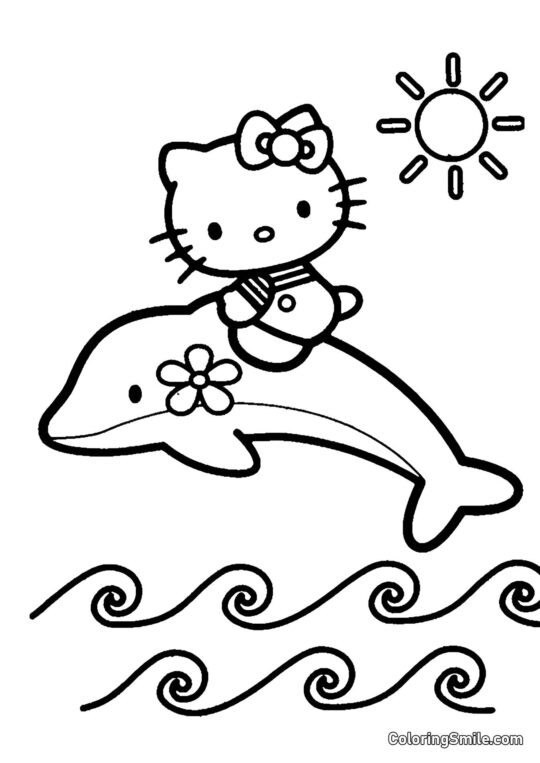 Kitty Bliver Ven med en Delfin - Farvelægningsside