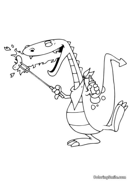 Drage Steger en Pølse - Farvelægningsside