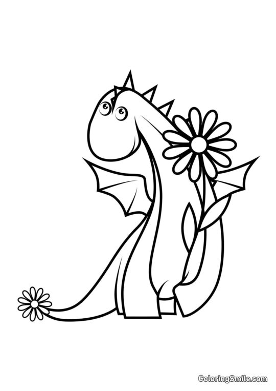 Baby Drage med en Marguerit - Farvelægningsside