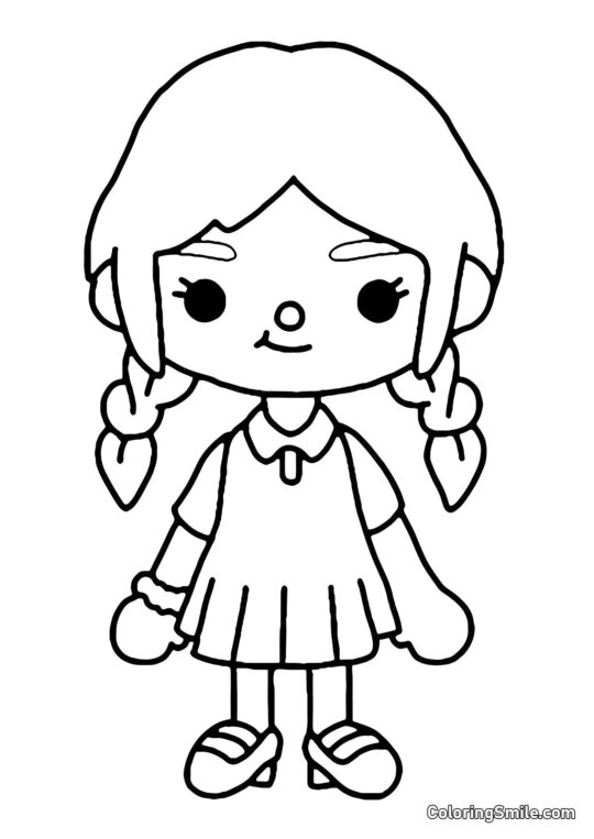 Toca Boca pige med fletninger Toca Boca pige med fletninger - Farvelægningsside