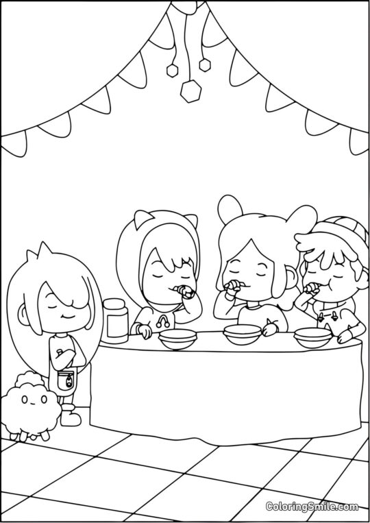 Toca Boca børn der spiser morgenmad Toca Boca børn der spiser morgenmad - Farvelægningsside