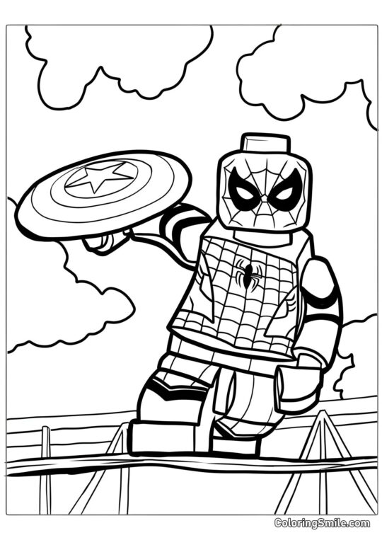 LEGO Spider-Man og Captain Americas skjold LEGO Spider-Man og Captain Americas skjold - Farvelægningsside