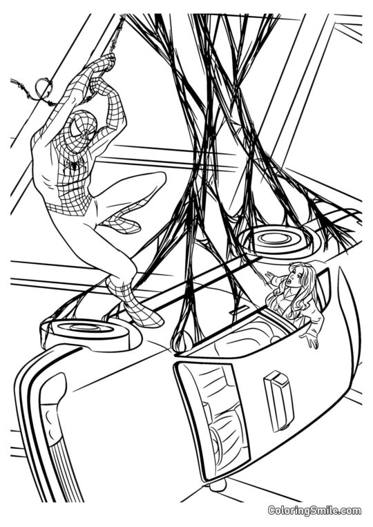 Spider-Man redder en pige Spider-Man redder en pige - Farvelægningsside