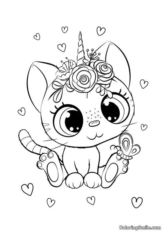 Enhjørning Kat - Farvelægningsside