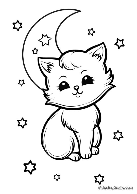 Kat og Måne - Farvelægningsside