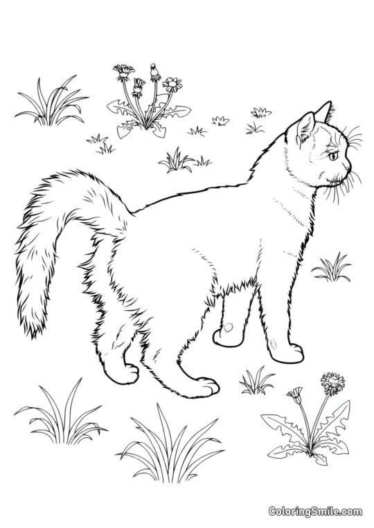 Kat på Græsplænen - Farvelægningsside