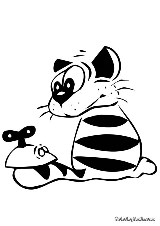 Stribet Kat og Mus - Farvelægningsside